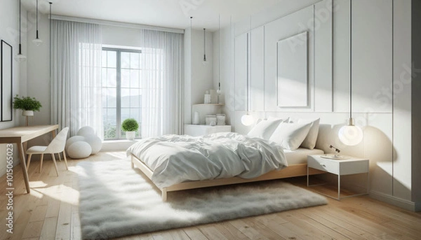 Obraz 白いモダンなベッドルーム３