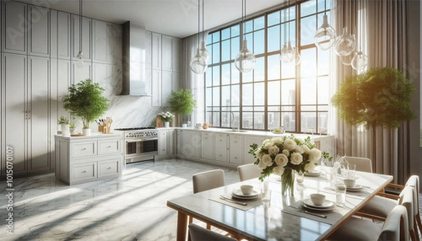 Obraz 白いモダンなキッチンスペース３