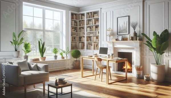 Obraz 白いモダンな書斎３