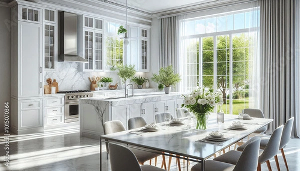 Obraz 白いモダンなキッチンスペース１