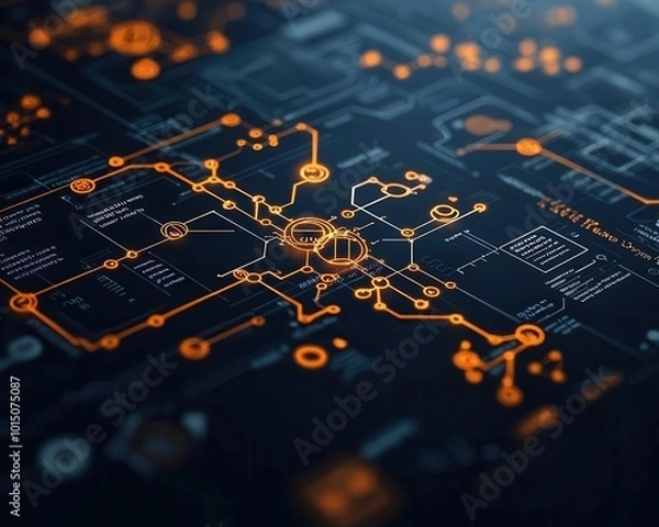 Fototapeta Abstract chemical reaction diagrams floating above a digital interface, science and technology