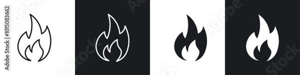 Fototapeta Flame icon vector icon set black filled and outlined style.