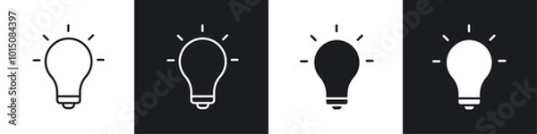 Fototapeta Light bulb icon vector icon set black filled and outlined style.