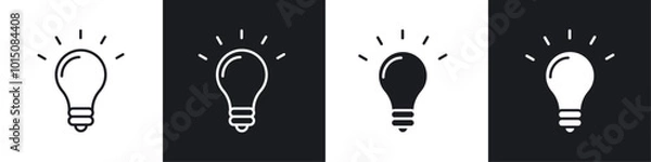 Fototapeta Lightbulb icon vector icon set black filled and outlined style.