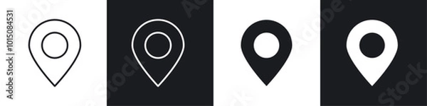 Fototapeta Location pin icon vector icon set black filled and outlined style.