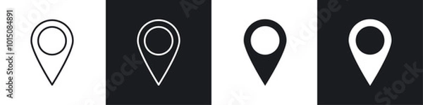 Fototapeta Navigation pin icon vector icon set black filled and outlined style.