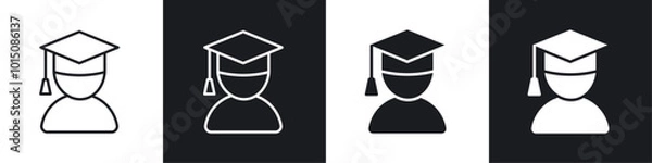 Fototapeta Student icon vector icon set black filled and outlined style.
