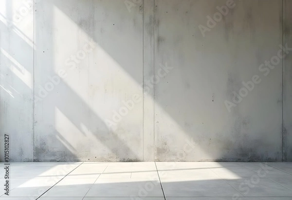 Fototapeta Textured Concrete Wall Illuminated by Window Light and Shadows Grunge Architecture Space 
