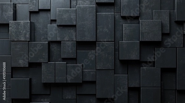 Obraz Modern 3D Digital Mosaic Texture. Geometric Connectivity of Glossy Black Rectangles