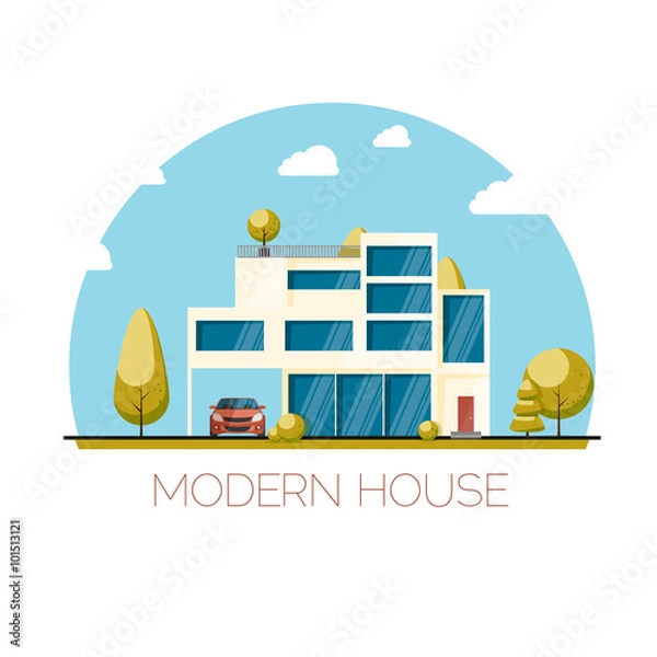 Obraz Modern house. Flat design vector illustration.