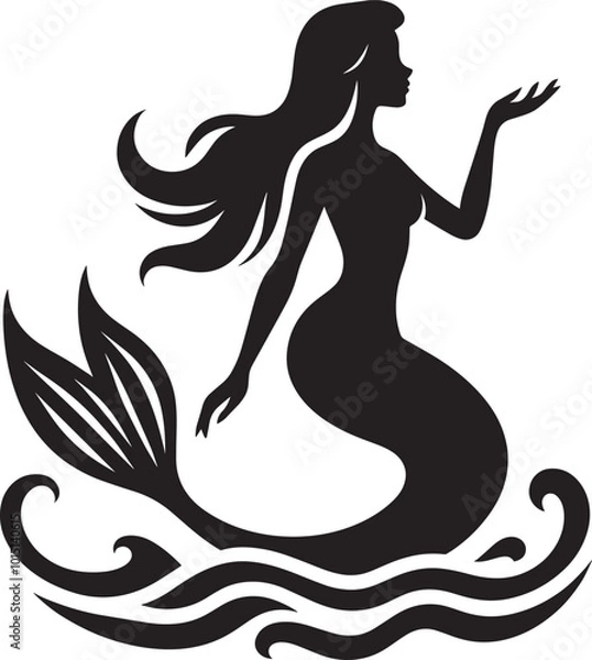 Obraz Beautiful Mermaid Silhouette illustration isolated on a white background