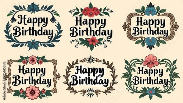 Fototapeta  A delightful set of birthday greeting cards, filled with colorful artwork and heartfelt birthday messages, generative ai