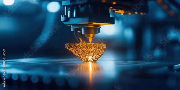 Fototapeta A 3D printer creating a complex part layer by layer, symbolizing additive manufacturing, 3D printing production, technology manufacturing