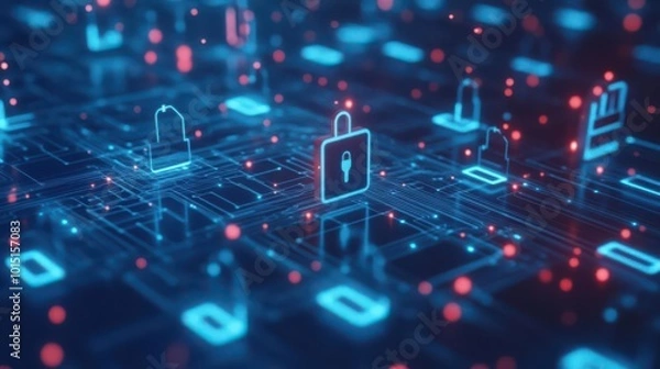 Fototapeta Secure data exchange between devices, visualized with encrypted streams, data protection, privacy compliance