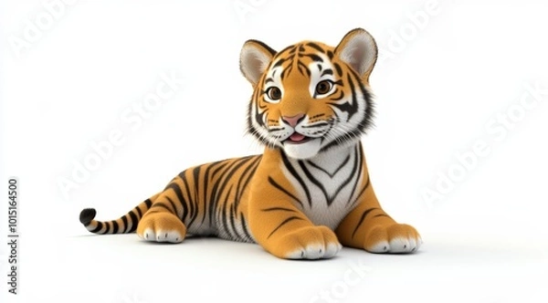 Fototapeta Cute 3d render tiger cartoon style on white background stock photo