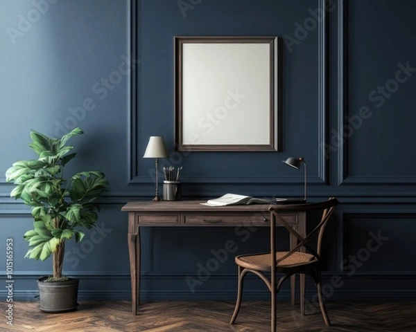 Fototapeta Vintage Luxury Home Office Interior with Classic Wooden Furniture