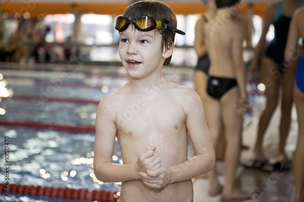 Obraz little boy have fun on swimming pool 