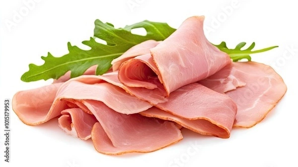 Obraz Premium sliced ham in a sleek, modern package with clear windows showing juicy slices, placed against a clean white background to highlight its freshness and quality.