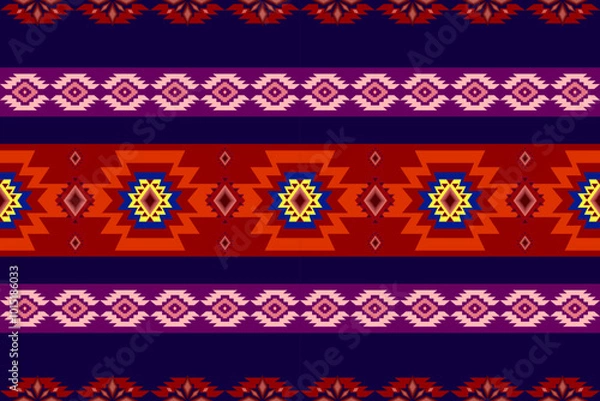 Obraz Ethnic Ikat geometric abstract oriental traditional seamless on damask background pattern. Native decorative Navajo, Aztec, boho design for fabric, clothing, wallpaper, texture, textiles, embroidery