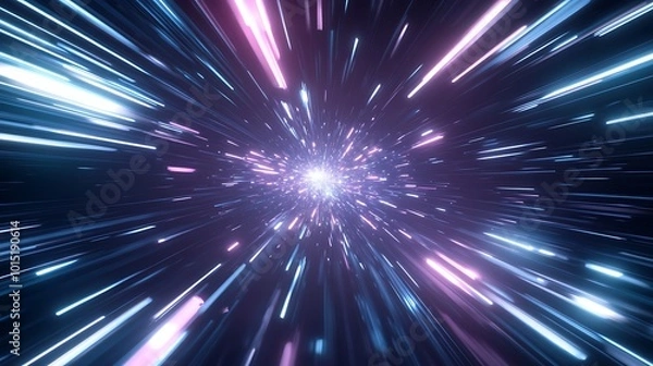 Fototapeta Abstract glowing lines radiating from a white center against a dark background.