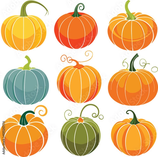 Fototapeta Set of colorful pack of halloween pumpkins collections