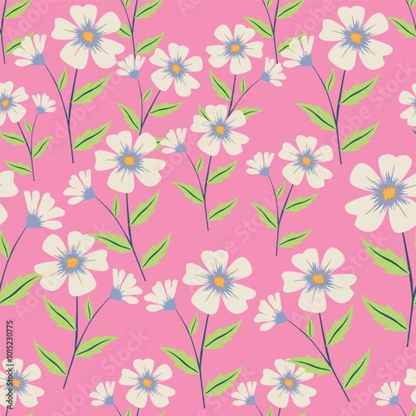 Fototapeta Beautiful pattern with flowers and leaf. Floral vector illustration