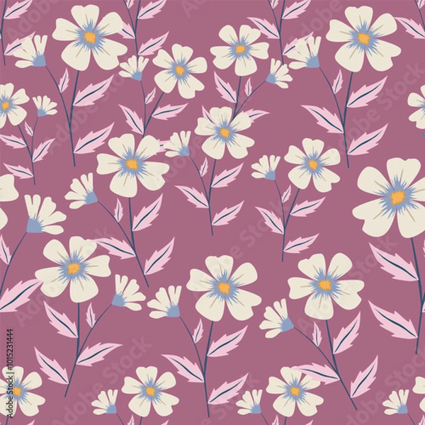Fototapeta Beautiful pattern with flowers and leaf. Floral vector illustration