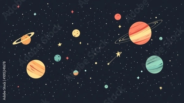 Fototapeta Illustration of planets and stars in space.