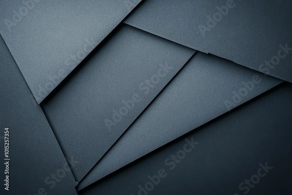 Fototapeta Dark textured paper layers overlap in an artistic display, creating intriguing geometric shapes and shadows on a flat surface