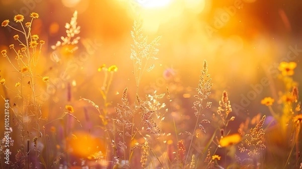 Obraz beautiful meadow at sunset. Nature composition