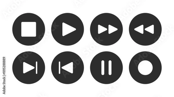 Fototapeta Media player button icons set. Pause, rewind, fast forward icon. Ui elements. Music player buttons. Video controls. Play