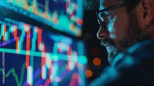 Obraz Businessman analyzing stock market data on digital screen. Stock market data concept