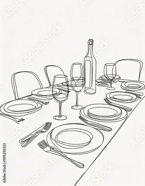 Fototapeta Elegant table setting in line art
