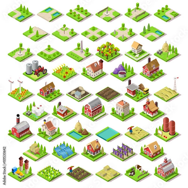Obraz Mapa miasta zestaw płytek wektor izometryczny