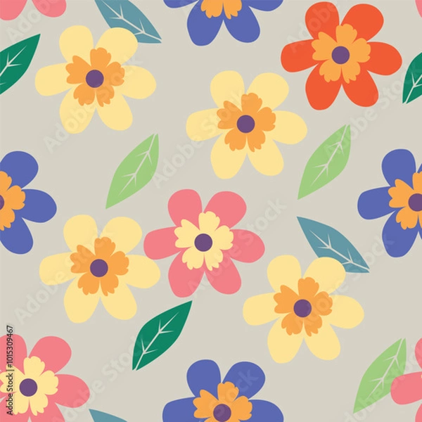 Fototapeta abstract multicolor a solid hibiscus blooming flowers motif arrangement with medium tone, all over vector design with cream backgroun