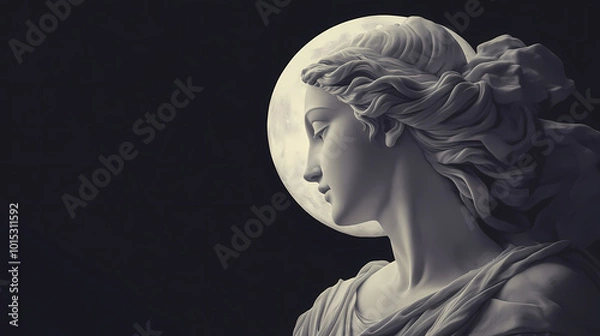 Fototapeta Illustration of a renaissance marble statue of selene. she is the goddess and the personification of the moon, selene in greek mythology, known as luna in roman mythology. Moon Goddess. Illustration