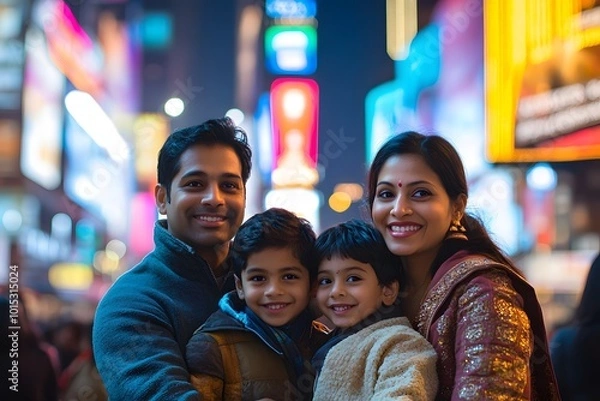 Fototapeta On vaction in the US an indian family exploring times square in new york city
