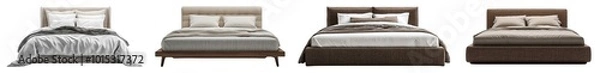 Obraz Modern upholstered bed with a matching bedding set, centered on a transparent background.