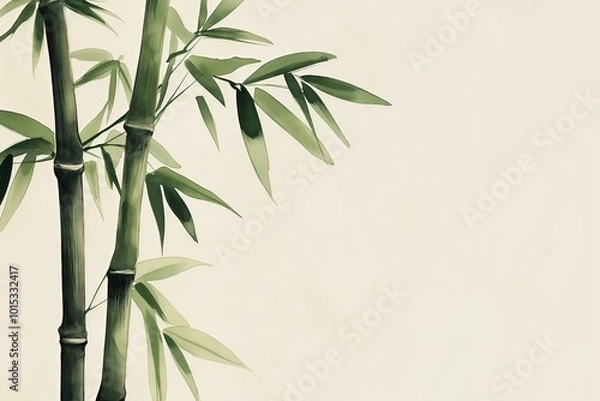 Fototapeta Bamboo Minimalistic Zen Watercolor Artwork, Generative AI