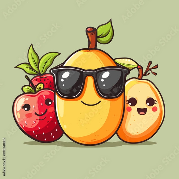 Fototapeta Cute cartoon fruit in sunglasses simple vector illustration