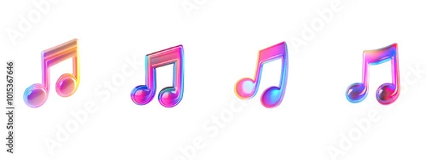 Obraz Holographic Music Notes. Illustration.on transparent, white background, isolate PNG