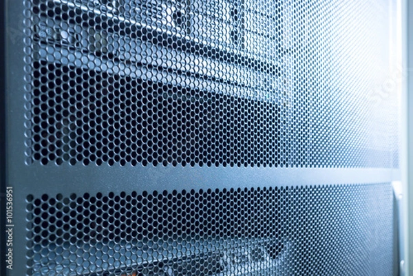 Obraz Computer Server in rack server close-up with blue light