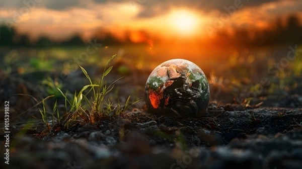 Fototapeta Planet earth at sunset climate change, global warming, environmental impact concept