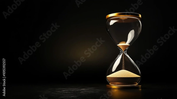 Fototapeta "A disappearing hourglass on a dark background with space for text, symbolizing the fleeting passage of time."







