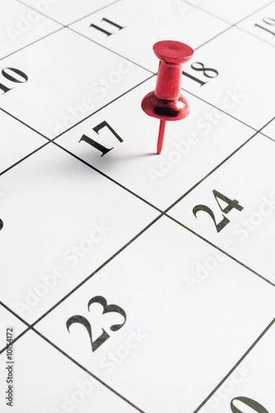 Obraz Red Thumb Tack on Calendar Page