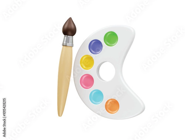 Fototapeta Palette with brush and colors. Color palette icon with paint brush illustration