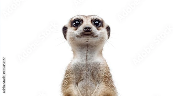 Fototapeta   A close-up of a meerkat's face, with its eyes opened wide