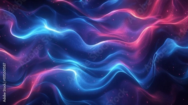 Fototapeta A flowing pattern of glowing lines in shades of blue and purple, resembling liquid light on a dark background.