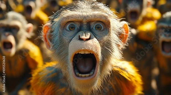 Obraz an A monkey using facial expressions and vocalizations to communicate within its troop.
