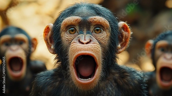 Obraz this A monkey using facial expressions and vocalizations to communicate within its troop.